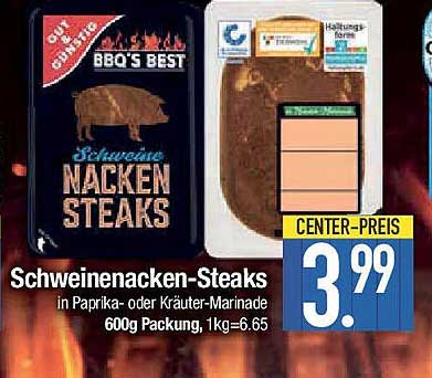 Schweinenacken-Steaks in Paprika- oder Kräutermarinade 600g