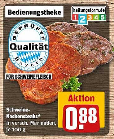 Schweinenackensteaks in verschiedenen Marinaden, je 100 g