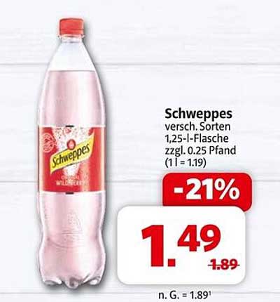 Schweppes verschiedene Sorten 1,25-Liter-Flasche