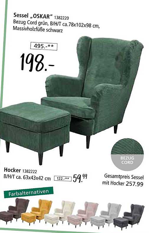 Sessel „OSKAR“ mit Hocker in grün
