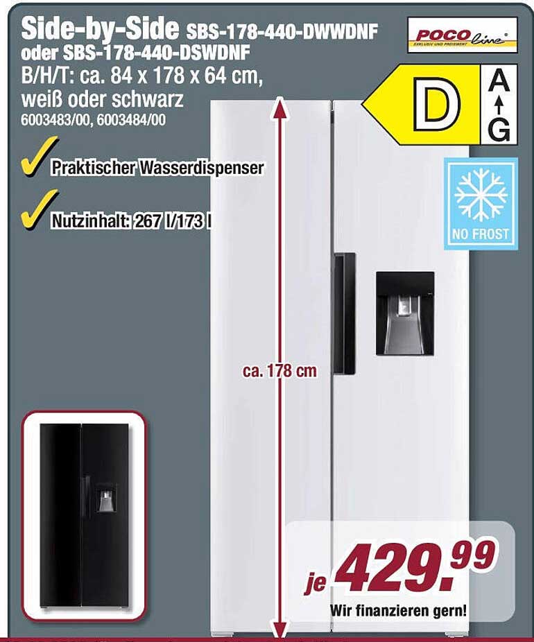 Side-by-Side Kühlschrank SBS-178-440-DWWDNF oder SBS-178-440-DSWDNF