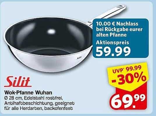 Silit Wok-Pfanne Wuhan Ø 28 cm, Edelstahl rostfrei