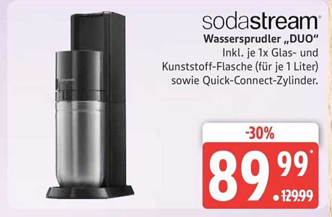 sodastream Wassersprudler „DUO“ inkl. je 1x Glas- und Kunststoff-Flasche sowie Quick-Connect-Zylinder