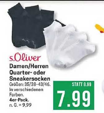 s.Oliver Damen/Herren Quarter- oder Sneakersocken - 4er-Pack