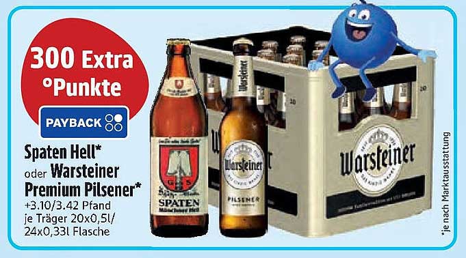 Spaten Hell* oder Warsteiner Premium Pilsener*