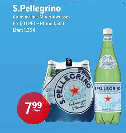 S.Pellegrino - Italienisches Mineralwasser 6 x 1,0 l PET
