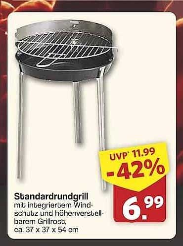 Standardrundgrill mit integriertem Windschutz und höhenverstellbarem Grillrost