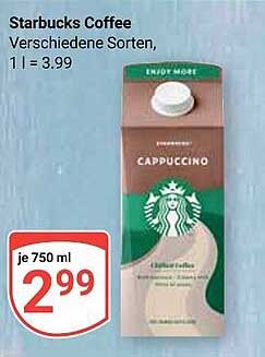 Starbucks Coffee Cappuccino – verschiedene Sorten, je 750 ml für nur 2,99 €