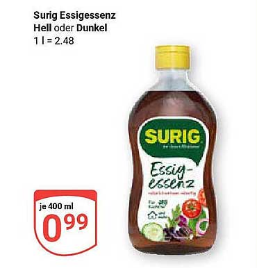 Surig Essigessenzen Hell oder Dunkel - 400 ml zum Sparpreis