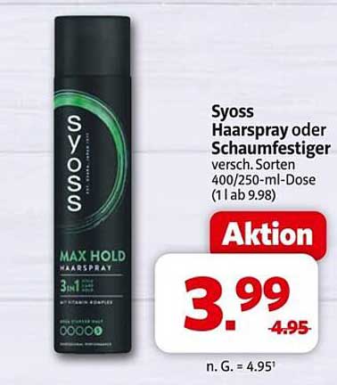 Syoss Haarspray oder Schaumfestiger 400/250-ml-Dose (1 l ab 9,98)