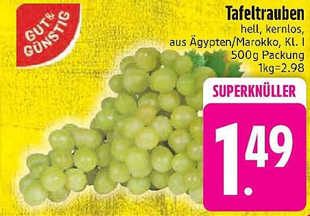 Tafeltrauben hell, kernlos, aus Ägypten/Marokko, 500g