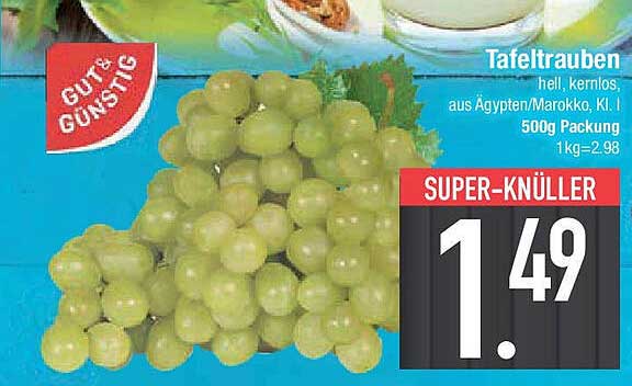 Tafeltrauben hell, kernlos, aus Ägypten/Marokko, 500g Packung