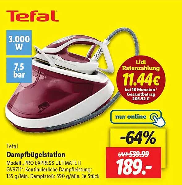Tefal Dampf bügelstation PRO EXPRESS ULTIMATE II GV9711