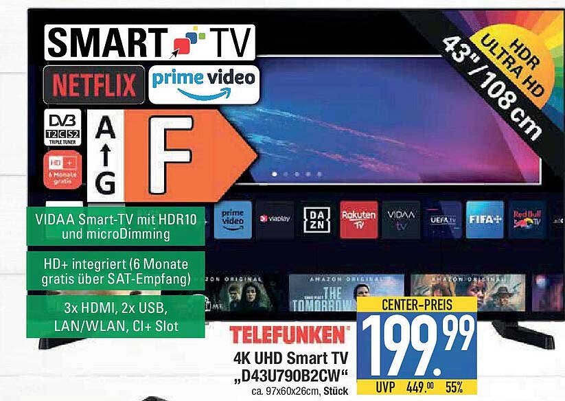 Telefunken 4K UHD Smart TV, D43U790B2CW, 43 Zoll