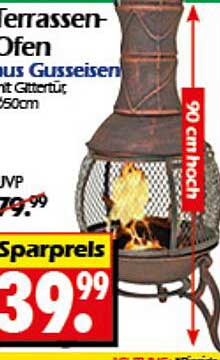 Terrassen-Ofen aus Gusseisen mit Glastür – 90 cm hoch