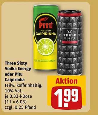 Three Sixty Vodka Energy oder Pitu Caipirinha - Aktion