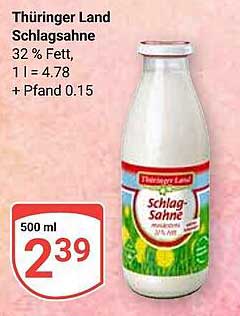 Thüringer Land Schlag sahne 500 ml