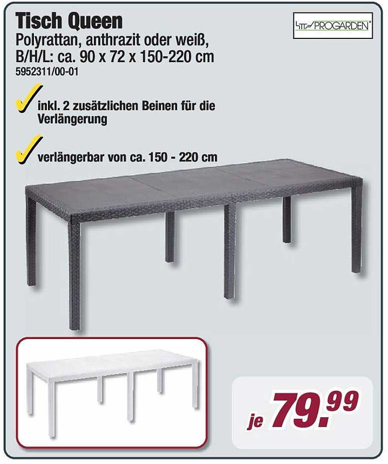 Tisch Queen – Polypropylen, anthrazit oder weiß, B/H/L: ca. 90 x 72 x 150-220 cm