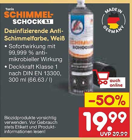 Toni's Schimmel-Schock 5.1 - Desinfizierende Anti-Schimmelfarbe, Weiß