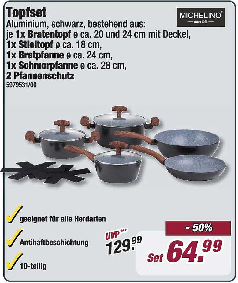 Topfset 10-teilig von Michelino – sparen Sie 50%