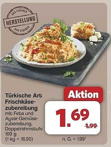 Türkische Art Frischkäsezubereitung mit Feta und Ayvar-Gemüsezubereitung, Doppelrahmstufe 100 g