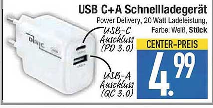 USB C+A Schnellladegerät - Power Delivery, 20 Watt Ladeleistung
