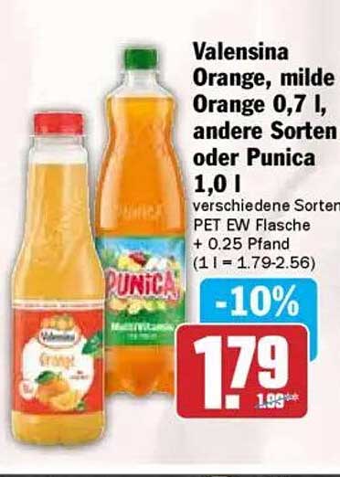 Valensina Orange, milde Orange 0,7 l, andere Sorten oder Punica 1,0 l