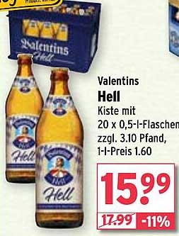 Valentins Hell Kiste mit 20 x 0,5 l-Flaschen