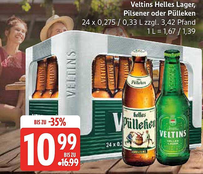 Veltins Helles Lager, Pilsener oder Pülleken - 24 x 0,275 L