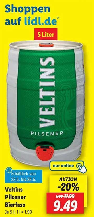 Veltins Pilsener Bierfass 5 Liter