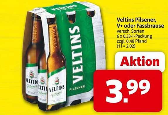 Veltins Pilsener, V+ oder Fassbrause - versch. Sorten 6 x 0,33 l-Packung