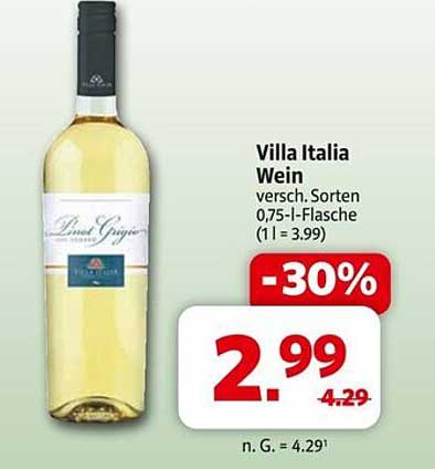 Villa Italia Wein 0,75 l - jetzt nur 2,99 € statt 4,29 €