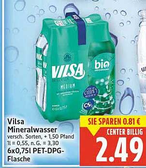 Vilsa Mineralwasser 6x0,75l PET-DPG-Flasche