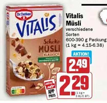 Vitalis Müsli verschiedene Sorten 600-390 g Packung