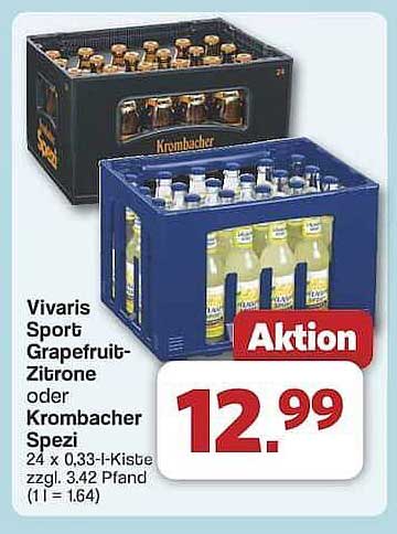 Vivaris Sport Grapefruit-Zitrone oder Krombacher Spezi - 24 x 0,33-l-Kiste