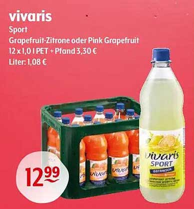 vivaris Sport Grapefruit-Zitrone oder Pink Grapefruit 12 x 1,0 l PET