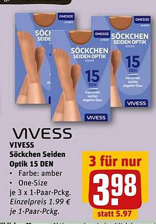 VIVESS Socken Seiden Optik 15 DEN - 3 für nur 3,98 €