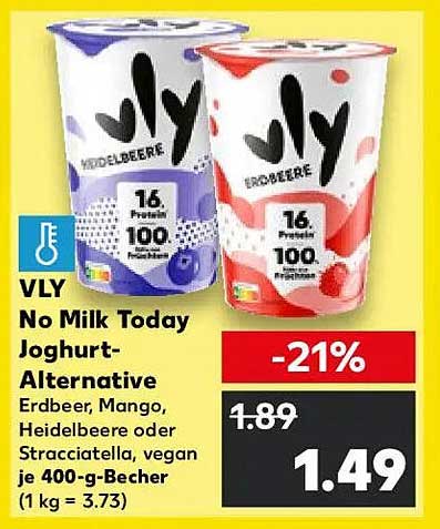 VLy No Milk Today Joghurt-Alternative Erdbeer, Mango, Heidelbeere oder Stracciatella je 400-g-Becher