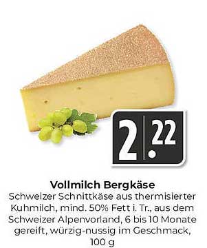 Vollmilch Bergkäse - Schweizer Genuss aus dem Alpenvorland