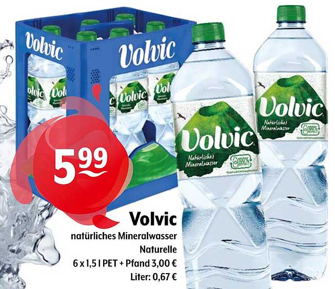 Volvic natürliches Mineralwasser Naturelle 6 x 1,5 L PET