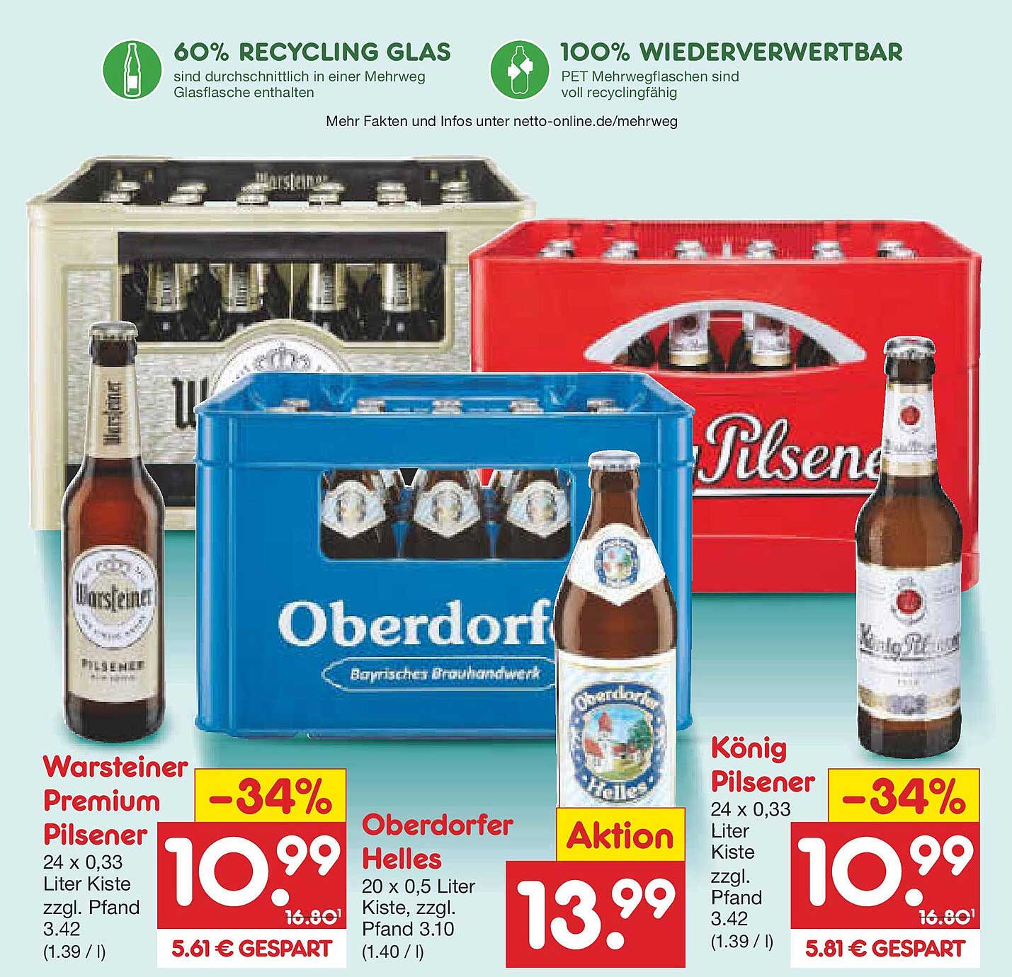 Warsteiner Premium Pilsener, Oberdorfer Helles und König Pilsener – Kisten-Angebot