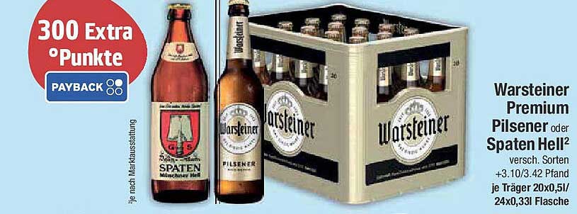 Warsteiner Premium Pilsener oder Spaten Hell 20x0,5l Flasche