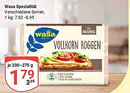 Wasa Spezialität Vollkorn Roggen, 200-275 g