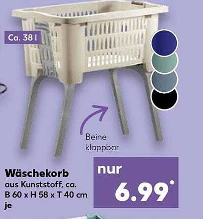 Wäschekorb aus Kunststoff, ca. 38 l
