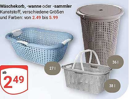 Wäschekorb, -wanne oder -sammler in verschiedenen Größen und Farben