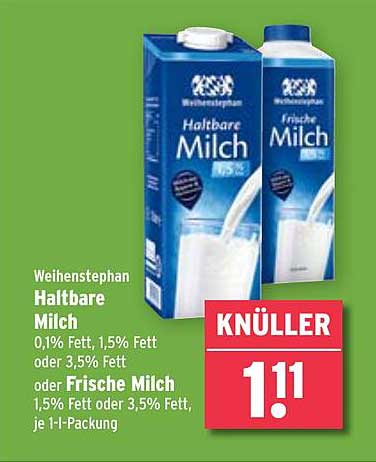 Weihenstephan Haltbare Milch oder Frische Milch - 1,11 €