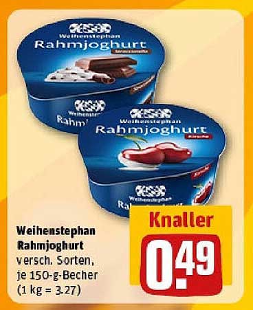 Weihenstephan Rahmjoghurt, verschiedene Sorten, 150 g-Becher