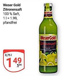 Weser Gold Zitronensaft 100 % Saft 0,75 l