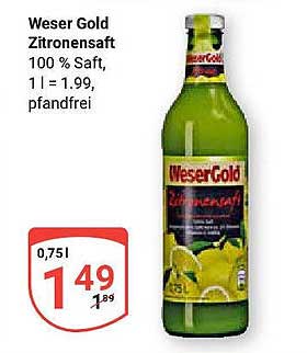 Weser Gold Zitronensaft 100 % Saft, 0,75 l, pfandfrei