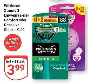 Wilkinson Xtreme 3 Einwegrasierer Comfort oder Sensitive 6 + 2 GRATIS